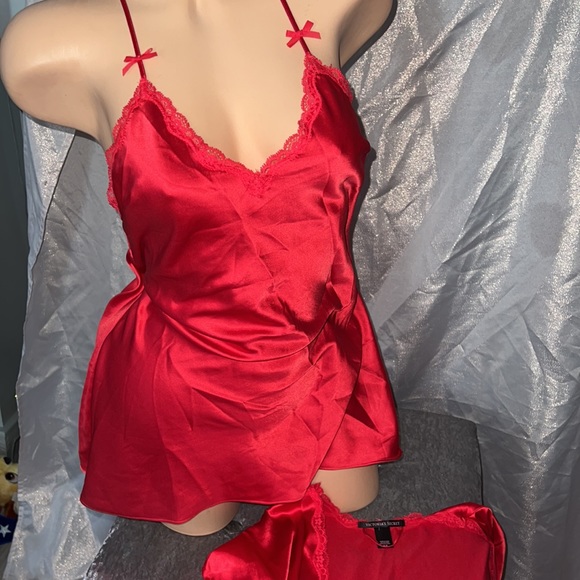 Victoria secret 2 piece set pajama silk satin dress and robe coverup bow… - Picture 2 of 7